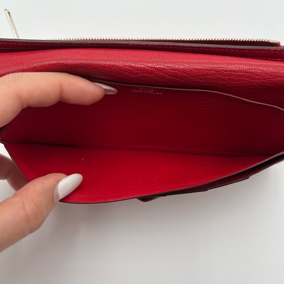 Hermes Chèvre Mysore Bi-Color Bearn Gusset Wallet Rose Lipstick Rouge Casaque - Picture 7 of 12